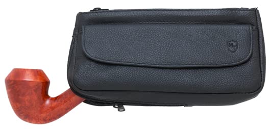 Mitchell Thomas Black Leather Deluxe Combination Tobacco Pouch Holds 1 Pipe - 9316