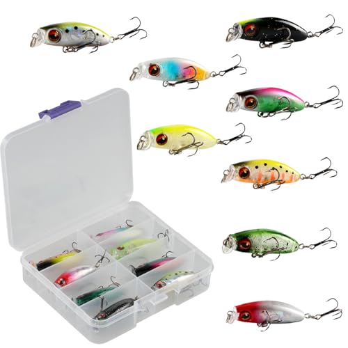 duisoad 8 Stück Angelköder, Forellenköder Kunstköder Wobbler Crankbait Wobbler Set für Salzwasser, Süßwasser, Forelle, Barsch, Lachs