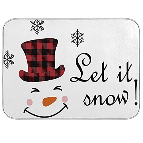 Super Absorbent Dish Drying Mat, Microfiber Fast-Drying Dish Mat, 16" x 18", Kitchen Dish Drying Pad, Watercolor Cute Christmas Winter Snowman
