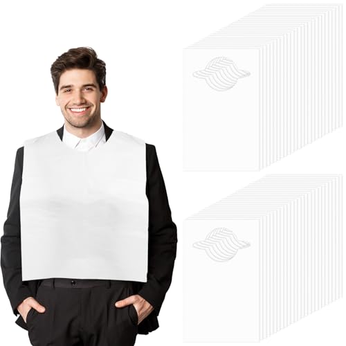 Styquenzer 50 Pcs Disposable Adult Bibs for Women Men, Disposable Adults Plastic Bibs for Elderly Eating Single Use Dining Clothing Protectors Oil-Proof Adult Bib for Women, Men