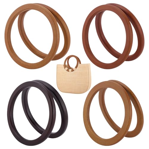 PH PandaHall 8pcs Flat Round Bag Handles 4 Colors Wooden