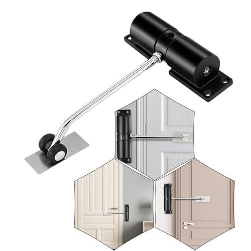 Offfay Door Closer, Automatic Door Closers for Interior Doors, Adjustable Hydraulic Spring Loaded Closer, Self Closing Gate Hinge for Weights 20-25kg, with Adjusting Rod and Screws (Black)