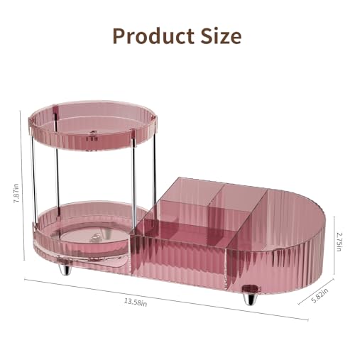 Jywantful 360 Rotating Makeup Organizer for Vanity, 2 Perfume Trays with 5 Compartments Cosmetic & Skincare Storage, Multi-Purpose Countertop Organizers for Bathroom, Desk, Pantry, Space-Saving Beauty Organizer