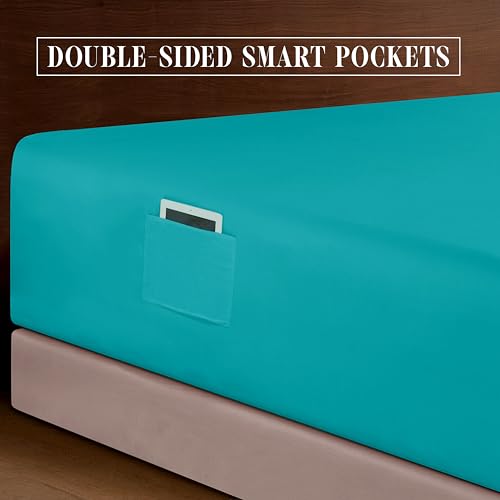 Image of Elegant Comfort Luxurious 1500 Premium Hotel Quality Microfiber 4-Piece Sheet Set, 18-24 Inches Deep - Extra Deep Pocket Sheets - Ultra Soft 4PC Deep Pocket Sheets, California King, Turquoise
