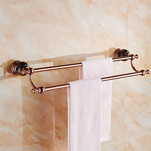 Porte-serviettes en or rose double barre pour salle de bain perforation murale - 2