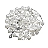 HLTYGWX Religiöse Rosenkranz-Halskette aus 925er Sterlingsilber für Frauen – Religion-Kreuz-Halskette mit künstlichen Perlen, Maria-Jesus-Anhänger, Perlenketten