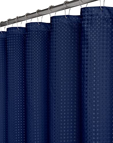 Creative Home Ideas – Textured Fabric Shower Curtain Set | Includes 12 Easy Glide Metal Rings | Modern Bathroom Décor | Machine Washable | Measures 70” X 72” | Navy #TOP2