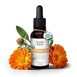 Organic Calendula Oil For Sensitive Skin - USDA Certified 100% Natural Plant Based, Lightweight & Unscented Gentle Soothing Oil For Sensitive Skin - For Face, Skin & All Over - 1 Fl Oz Glass & Dropper