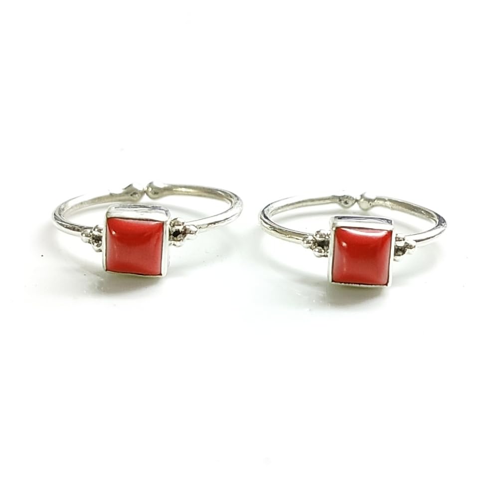 TOERING CHUTKI BICHIYA IN SIMPLE DESIGN WITH SQUARE RUBY GREEN ONYX AND ZIRCONIA STONES FOR GIRLS AND WOMENS IN PURE SILVER WHICH IS COMFORTABLE DURABLE AND ADJUSTABLE-image-41
