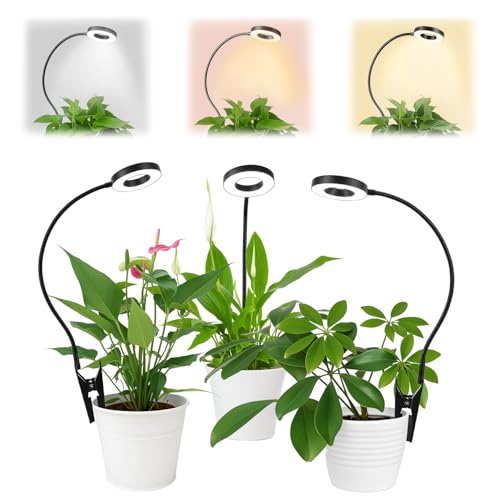 QWORK 3 Pack Ring Grow Lights for Indoor Plants, Full Spectrum LED with Timer