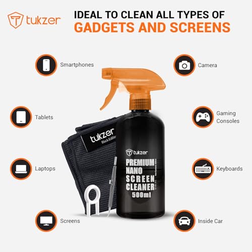 Image of Tukzer 5in1 Professional Screen Cleaning Kit 500ML for Camera, Lens, Binocular, Laptop, TV, Monitor,Smartphone(Anti-Static Cleaning Liquid 500ml,Microfiber Cloth,Toothpick Cleaner,Keycap Puller,Brush)