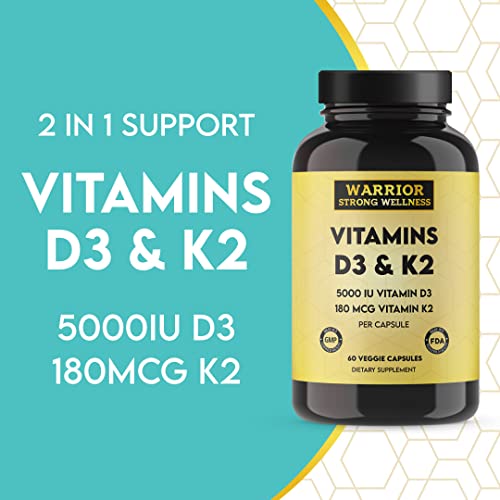 Vitamin D3 and K2 Supplement - 5000IU Vitamin D3 and 180MCG Vitamin K2 Supplement - Immune, Heart Health - 2 Month-Supply, 60 Veggie Capsules - Image 4