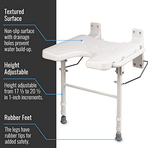 Healthsmart Wall Mount Fold Away Bath Chair Shower Seat Bench With Adjustable Legs, Fsa And Hsa Eligible, Seat 16 X 16 Inches, White #TOP2