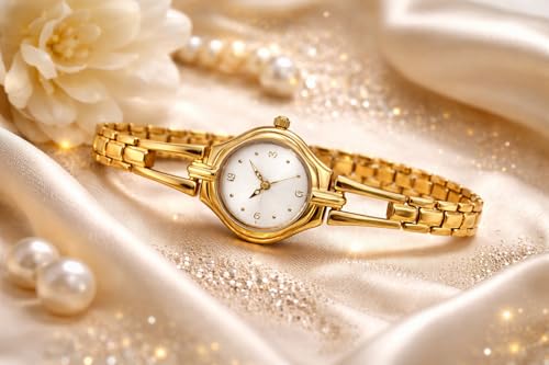 Image of Elegant 23K Gold Bracelet Watch for Women | Minimalist Luxury Analog Wristwatch