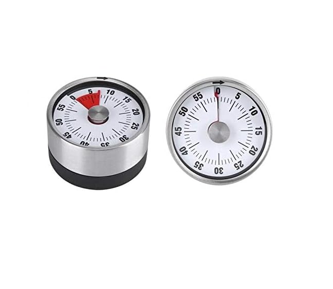 Image of Mechanical Kitchen Timer - 60 Minute Stainless Steel Countdown Clock | Magnetic Visual Timer for Cooking, Study, Fitness, Baking, Pomodoro | Battery-Free, Multicolour