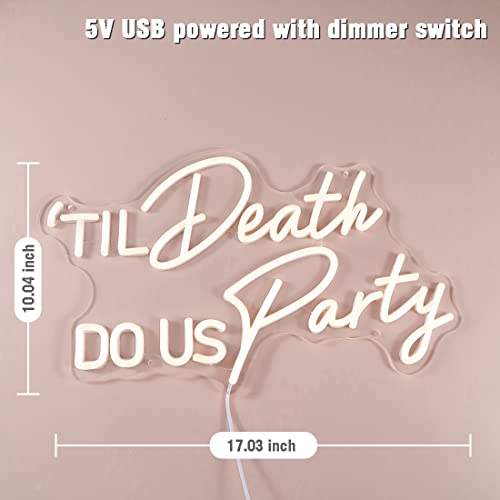 Image of Britrio Til Death DO US Party Neon Light Sign for Wedding Reception Party Bridal Shower Backdrop Bedroom Wall Decor Light Birthday Gift 5V USB Powered with Dimmer Switch 17 IN Warm White