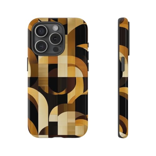 Coque iPhone 15 Pro rigide motif géométrique marron doré contre les rayures