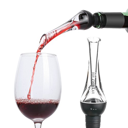 Zestkit Wine Aerator Pourer Modern Aerating Pourer Red and White Wine Decanter Spout, Black