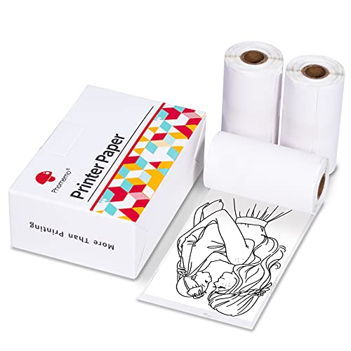 Phomemo Thermal Pocket Printer Paper, White Self-Adhesive Paper Compatible with All Phomemo T02 Bluetooth Mini Sticker Printer, Black On White Paper for Journal Photo, 50mm x 3.5m, 3 Rolls