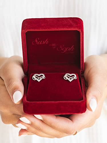 Sash & Soph Infinity Heart Cubic Zirconia Earrings Studs, Brilliant Heart Earrings For Women, 925 Sterling Silver Stud Earrings For Women, Wonderful Jewelry Gifts For Women, Mom, Wife, Girlfriend (Silver) #TOP5