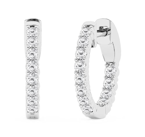Belacqua 1/2 Carat Round Lab Grown Inside Out Diamond Huggie Hoop Earrings in Sterling Silver Color G+ Clarity SI Prong Set Fine Jewelry for Women Gift Box Included