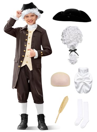 BesserBay Kids Colonial Outfits Boys 18th Century American Uniform Set Brown 12 Years