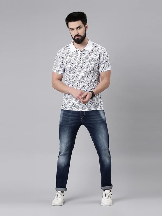 Image of KRYPTIC Men's Ultra-Soft Cotton Rich Casual Printed Half Sleeve Regular Fit Classic Polo T-Shirt - Soft, Cool & Stylish Everyday Wear