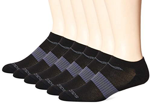 Saucony Men's Arch Stripe Performance No Show Socks, Black Grey (6 Pairs), Shoe Size: 8-12