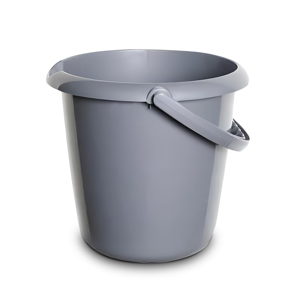Concept4u Silver Handy Builders Buckets Heavy Duty Bucket With Handle & Pouring Spot 10L Bath Bucket Flexi For Home Laundry Garden General Purpose