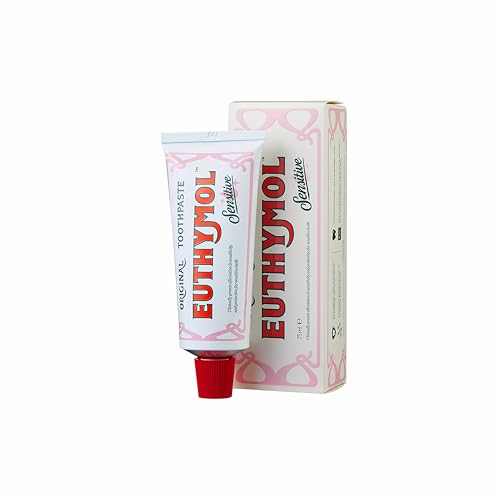 Euthymol Sensitive Toothpaste 75ml Fluoride Toothpaste for Sensitive Teeth Plaque Removal Cavity Protection Antibacterial Gluten-Free Thymol & Menthol Freshens Breath Gentle Dental Care