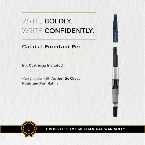 Image of Cross Calais Matte Gray & Black Refillable Fountain Pen - Fine Point, Black Ink, Smooth Writing, Presented in a Luxury Gift Box