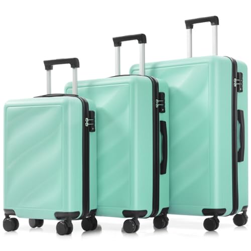 Lightweight Durable ABS Spinner Wheel Suitcases TSA Lock 3 Piece Luggage Set Carry-on Checked Travel Bags Effortless Maneuverability Secure Packing Versatile (Green)