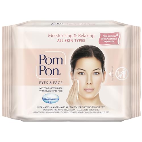 Pom Pon ALL SKIN Gesichts und Augen Make-up Entfernungstücher, mit natürlichen, feuchtigkeitsspendenden und entspannenden Inhaltsstoffen, 20 Stück