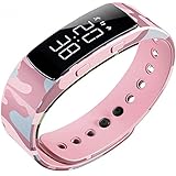 New Women's Multifunction Smart Watches Alarm Pedometer Stopwatch Timing Student Sport Digital Watch LED Waterproof Fashion Fitness Trackers(Camouflage Pink)