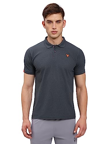 Image of TECHNOSPORT Men's Polyester Slim Fit Self-Design Short Sleeve Polo Matpiq T-Shirt with Anti Microbial, Techno Dry for Regular and Casual Use