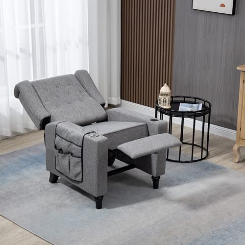 Pushing Recliner Chair, Wingback Recliner Chair Linen Push Back Accent Chairs Button Tufted Reclining Armchair With Adjustable Backrest And Thicken Padded Cushions For Living Room, Bedroom (Dark Grey) #TOP2
