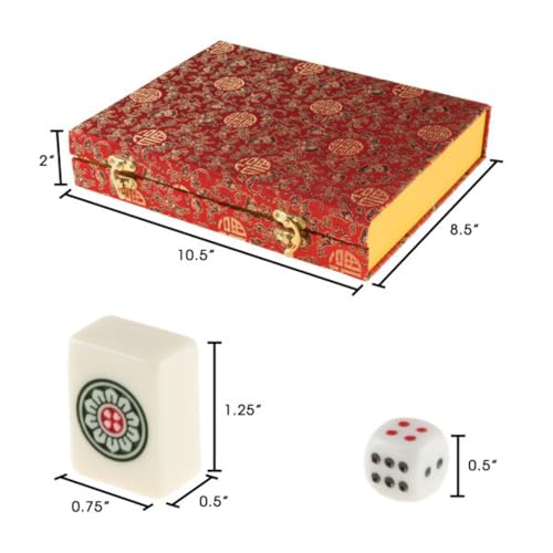 HEY! PLAY! Chinese Mahjong Set with Ornate Storage Case - Traditional Mahjong Tile Game with 146 Engraved Tiles and Two Dice for Adults and Kids