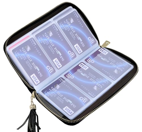 Image of Womens Credit Card Holder Wallet RFID Leather Small ID Card Case, 60 Card Slots - BlackNew, 7.67 inch x 4.6 inch x 1 inch (19.5 x 11.3 x 2 cm), Fashion