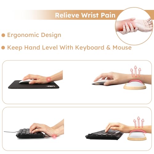iCasso White Keyboard Wrist Rest,2in1 Wooden Ergonomic Gel Wrist Rest for Computer Keyboard and Mouse,Anti-Slip Base Easy Typing Pain Relief Mouse and Keyboard Pad for Work (White)