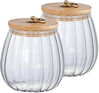 MDLUU 2 Pcs Glass Storage Jar with Bamboo Lid, 700ml/23oz Kitchen Glass Canister Set, Decorative Airtight Storage Containers for Tea, Coffee, Sugar, Nuts