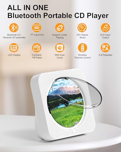 Image of MICOCIOUS CD Player With Speakers Bluetooth Desktop for Home Kpop Music With LED Screen FM Radio Remote Control Timer Support AUX USB TF Card Playback