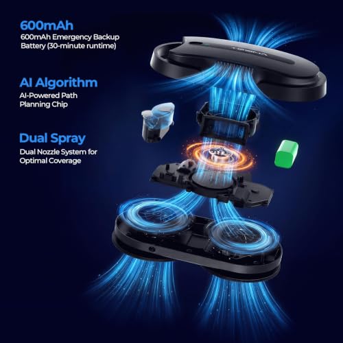 Image of Tosima X1 Window Cleaning Robot - Dual-Nozzle Ultrasonic Water Atomization, 85 ml Visible Water Tank, Automatic Window Cleaner for Large & Small Windows
