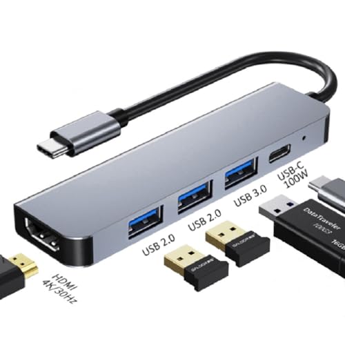 USB C Multiport Adapter, 5-in-1 Charging Hub with 100W PD Charging, HDMI 4K Adaptor for Dual Monitor, 3 USB Data Ports, Docking Station for MacBook Air, iPhone 15 Pro Plus, iPad, PC, Laptop