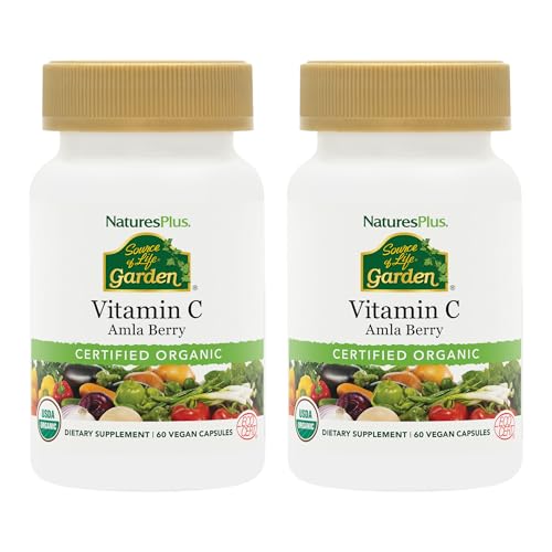 NaturesPlus Source of Life Garden Vitamin C - 60 Capsules, Pack of 2 - Immune System Support - USDA Certified Organic, Non-GMO, Vegan, Gluten Free - 60 Total Servings