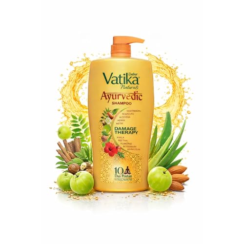 Dabur Vatika Naturals Ayurvedic Shampoo - 640 ml | 10 Natural Herb Extracts | Contains Rosemary, Aloe Vera, Amla, Almond & Bhringraj | Up to 100% Damage Repair | Everyday Shampoo for Women & Men