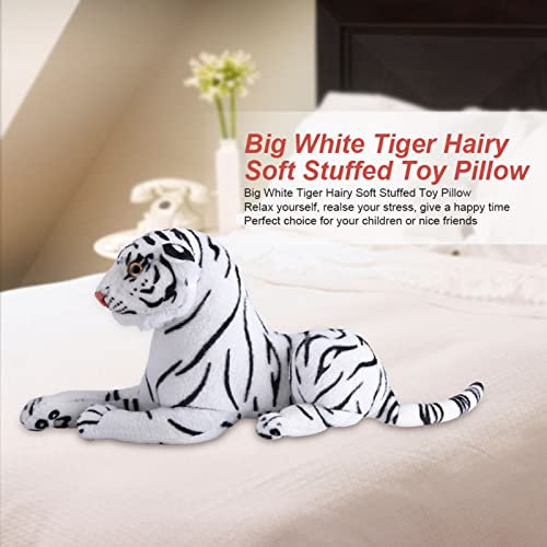 Almofada de tigre artificial, pelúcia de tigre artificial animal realista grande gato branco macio d