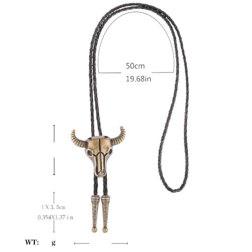 Image of Cowboy Bolo Tie for Men, Vintage Cow Skull Bolo Tie Necklace Native American Necktie for Men Women