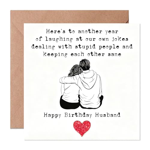 Happy Birthday Husband Card - Funny Husband Birthday Card with Envelope - Anniversary Card For Him From Wife - Greeting Card for Husbands Birthday Partner