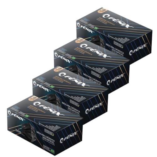 KIT MÁSCARA CIRÚRGICA FÊNIX ADULTO PRETA 500 UN - 10X50 UN