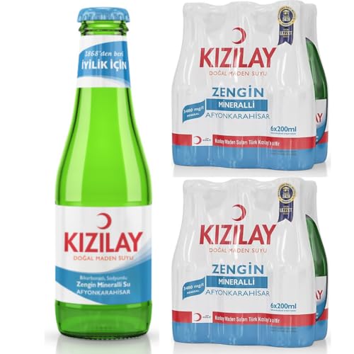 KIZILAY Agua mineral natural, rica agua mineral con bicarbonato y sodio, 200 mililitros x 12 botellas con Pufai Grocery